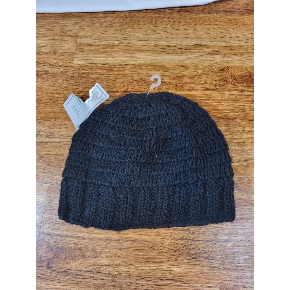 NWT Paths Of The Spirit Black Beanie Hat Pony Tail Hole